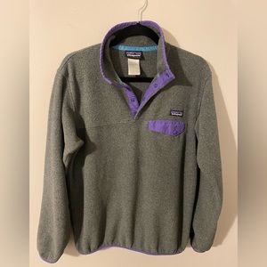 Patagonia Gray Fleece Pullover with Purple Trim